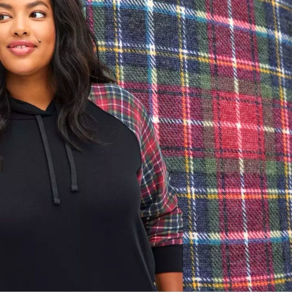Torrid Black Plaid Red Classic Fit Cozy Fleece Raglan Hoodie Size 3 3XL - Picture 3 of 13